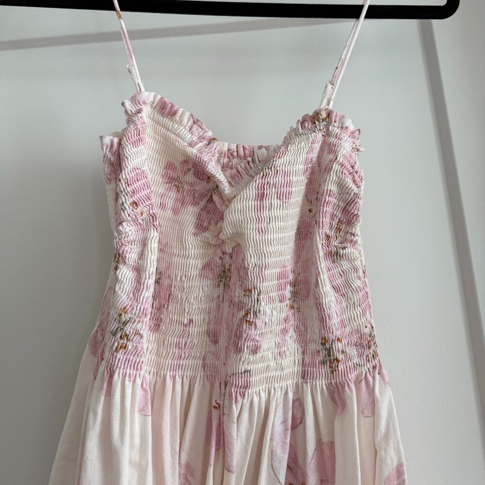 H&M Cream and Pink Floral Smocked Midi Dress cotton